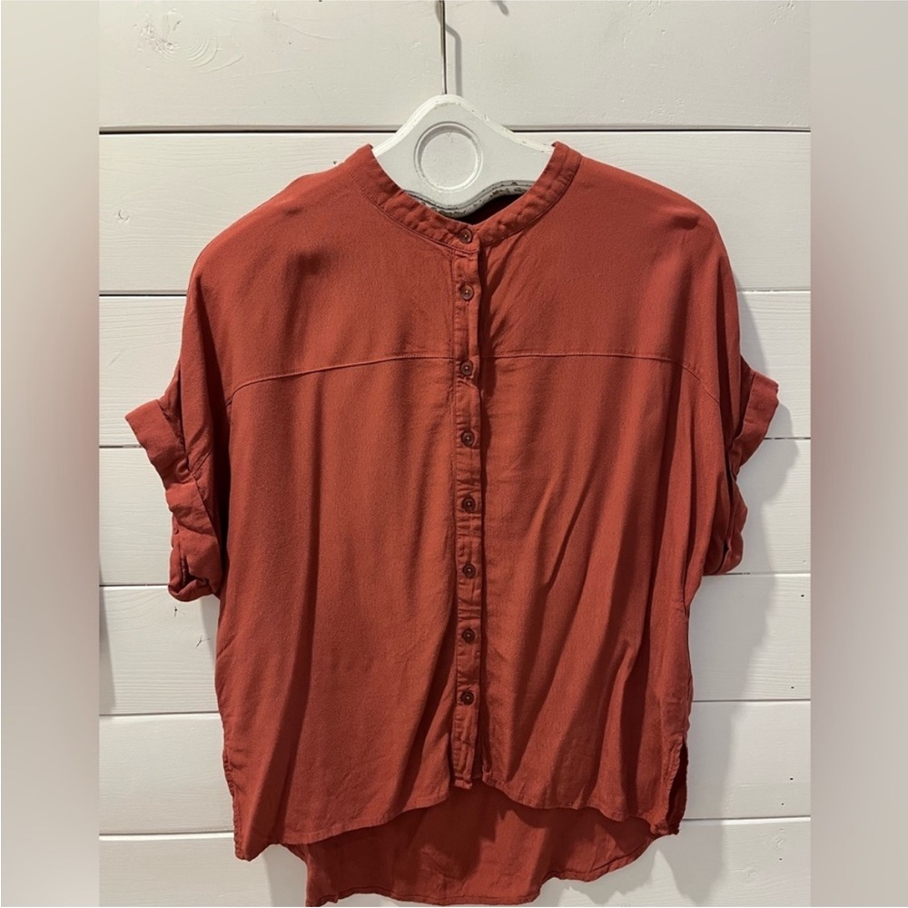 Soaked in Luxury Rust Button-Up Blouse - Size M